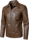 Hood Crew Men's Faux Leather Biker Jacket — Brown