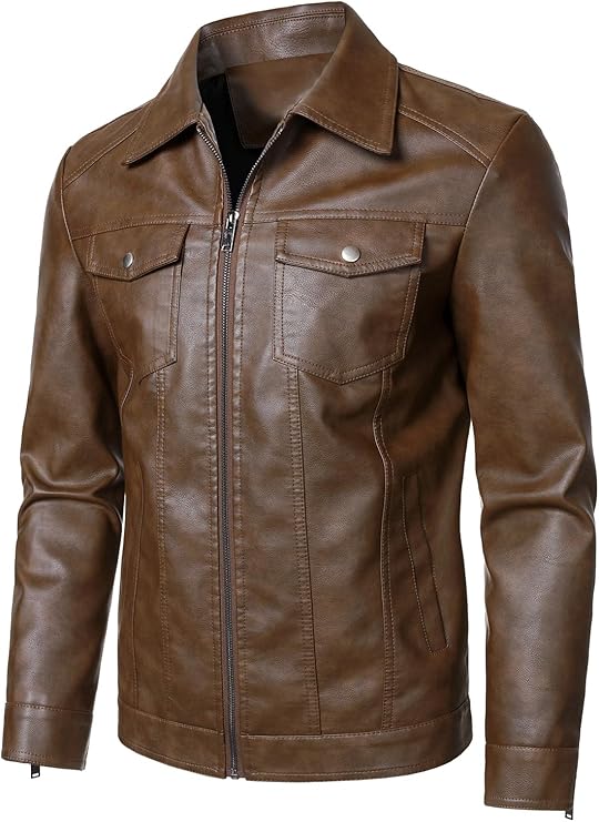 Hood Crew Men's Faux Leather Biker Jacket — Brown
