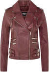 Women's Retro 100% Nappa Leather Biker Jacket — Brown
