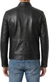Men's Black Band-Collar Café Racer Jacket