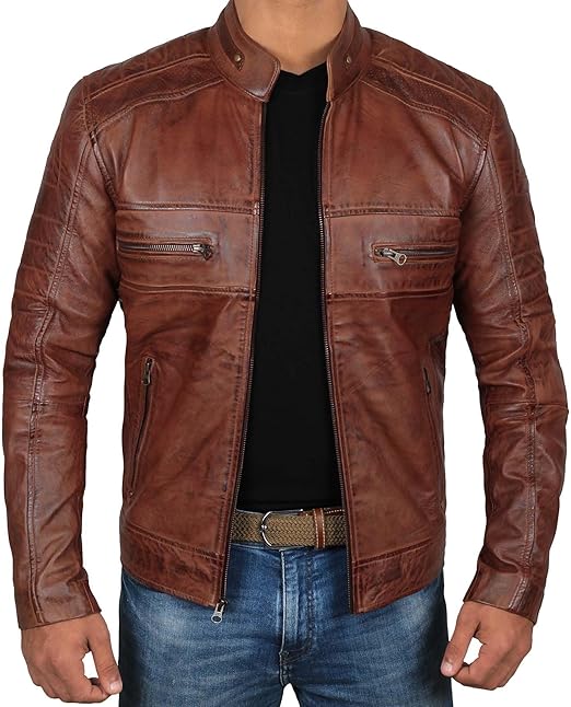 Men's Brown Distressed Café Racer Jacket