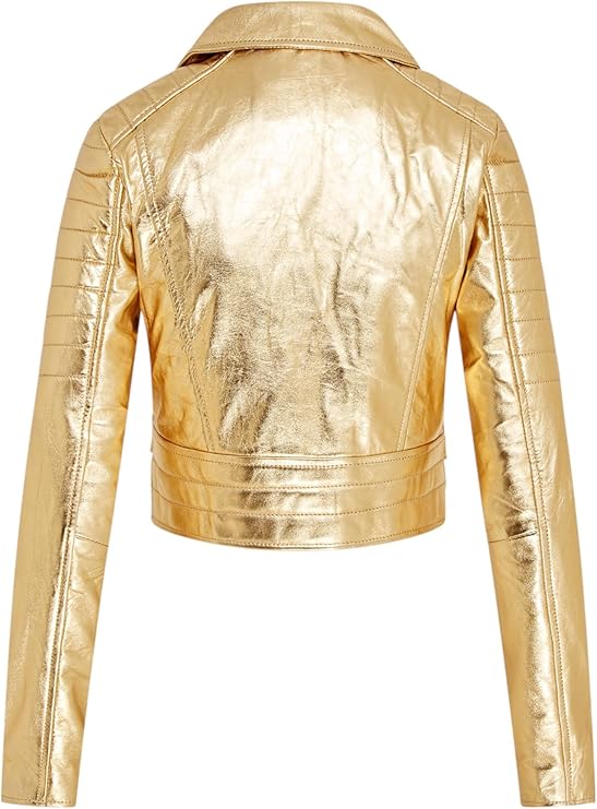 Women's Short Gothic Leather Biker Jacket — Brown