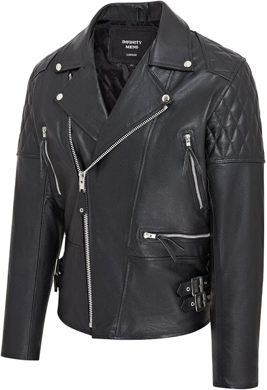 Men's Lambskin Heavy Duty Biker Jacket — Black (Style 1)