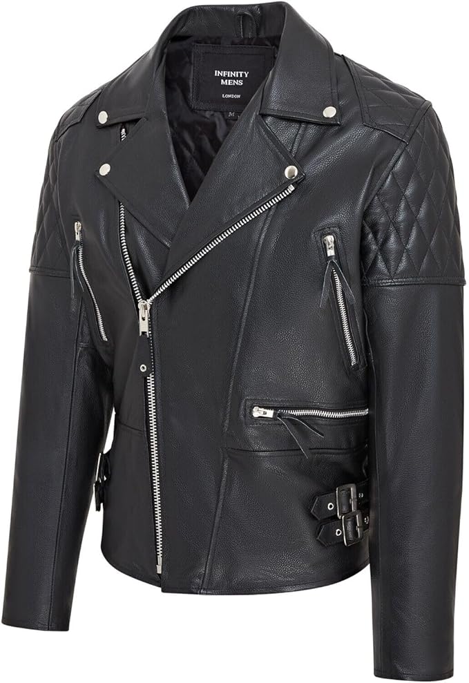 Men's Lambskin Heavy Duty Biker Jacket — Black (Style 1)
