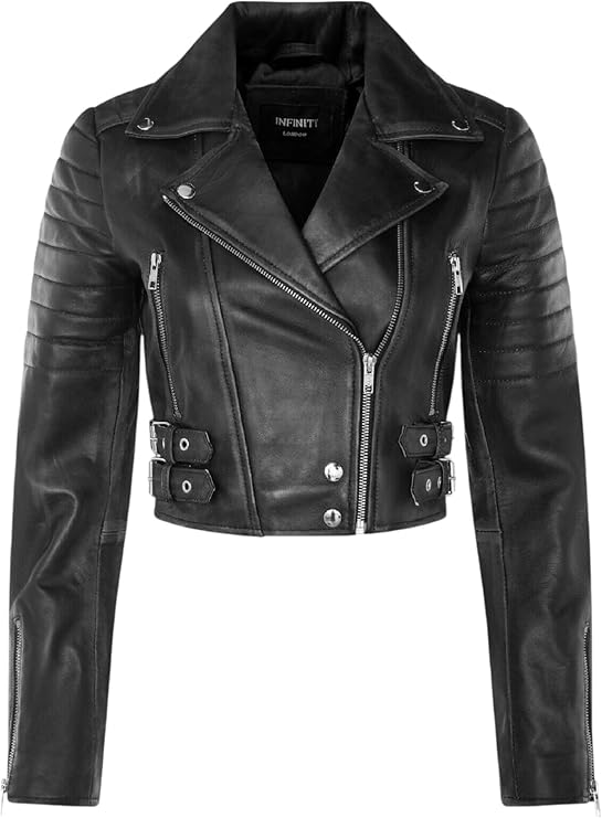 Women's Short Gothic Leather Biker Jacket — Black