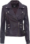 Women's Retro 100% Nappa Leather Biker Jacket — Black