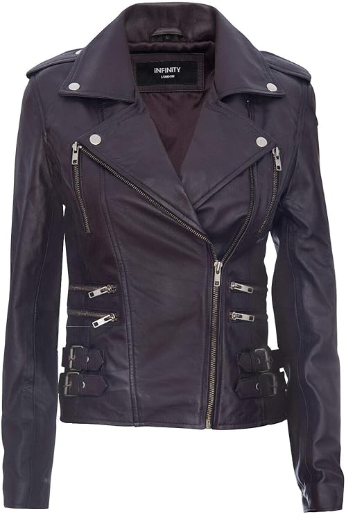 Women's Retro 100% Nappa Leather Biker Jacket — Black