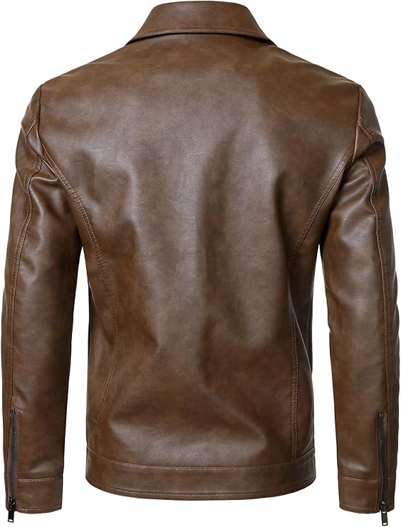 Hood Crew Men's Faux Leather Biker Jacket — Brown