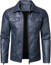 Hood Crew Men's Faux Leather Biker Jacket — Blue