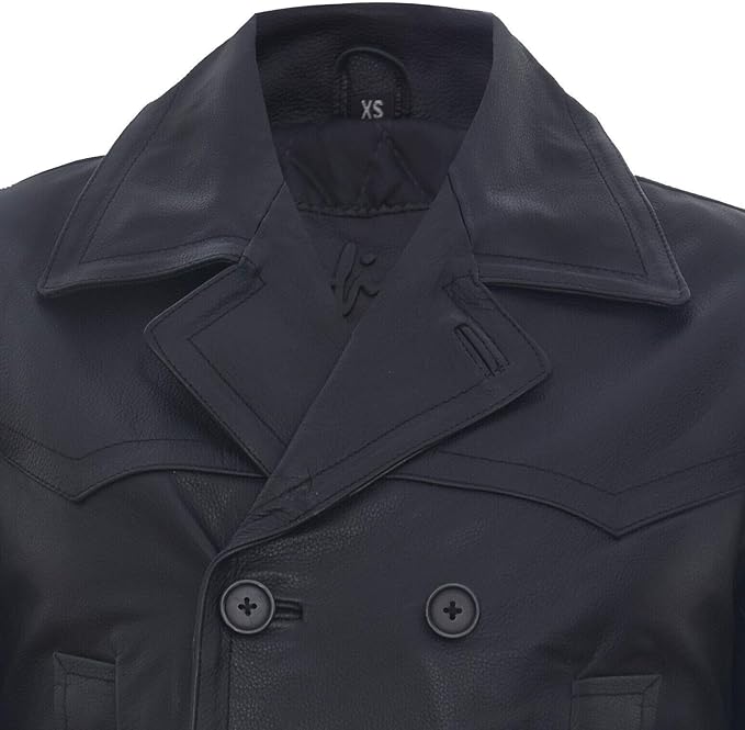 Men's German Naval Dr Who Cowhide Leather Coat — Black
