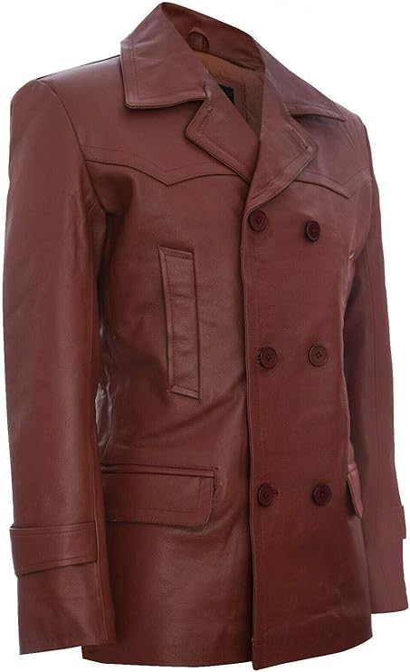 Men's German Naval Dr Who Cowhide Leather Coat — Tan