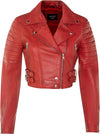 Women's Short Gothic Leather Biker Jacket — Red