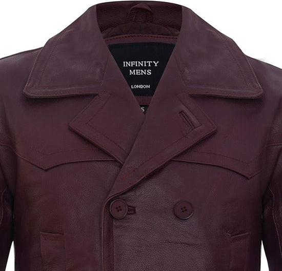 Men's German Naval Dr Who Cowhide Leather Coat — Red