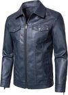 Hood Crew Men's Faux Leather Biker Jacket — Blue