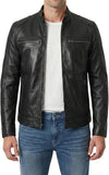 Men's Black Band-Collar Café Racer Jacket