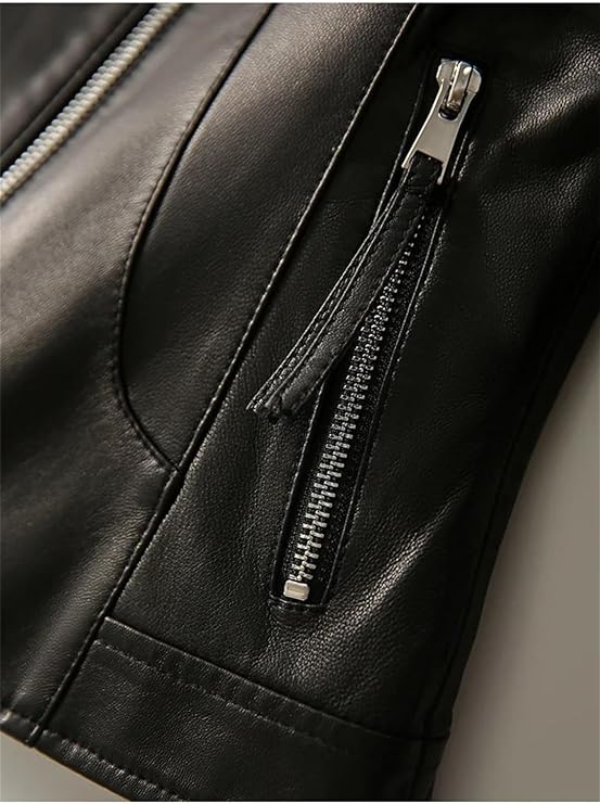 Women's Slim Fit Diagonal Zipper Short Leather Jacket