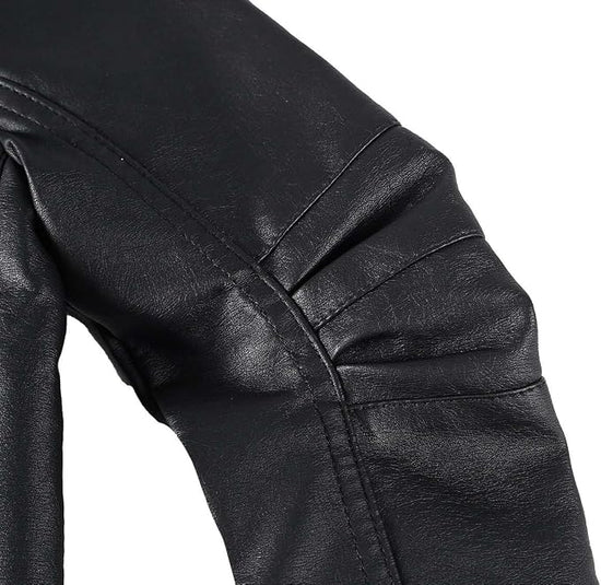 Boys' Leather Racer Jacket - Black