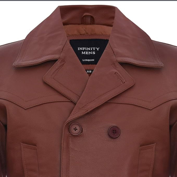 Men's German Naval Dr Who Cowhide Leather Coat — Tan