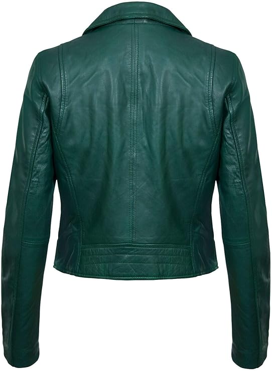 Women's Classic Real Leather Biker Jacket — Sea Green