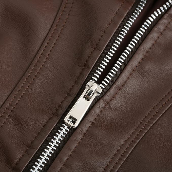 Women's Faux Leather Aviator Moto Jacket — Brown