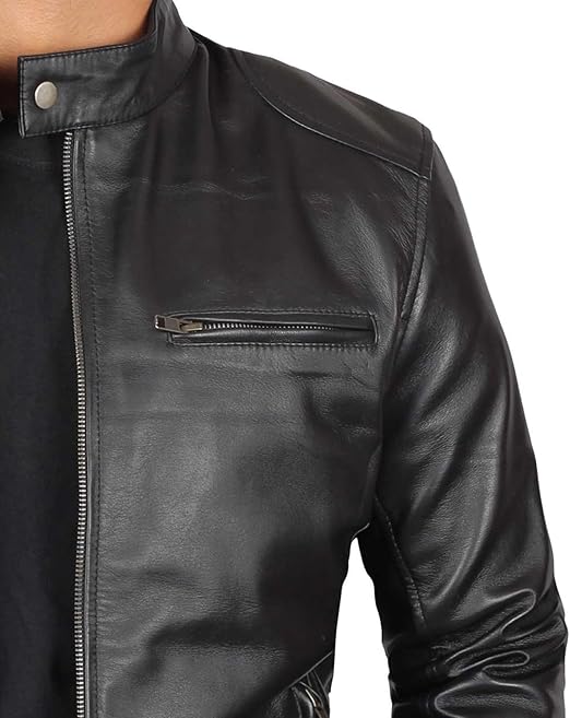 Men's Black Slim Minimalist Café Racer Jacket