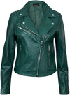 Women's Classic Real Leather Biker Jacket — Sea Green