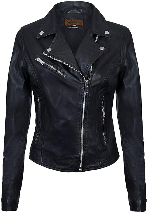 Women's Classic Real Leather Biker Jacket — Black