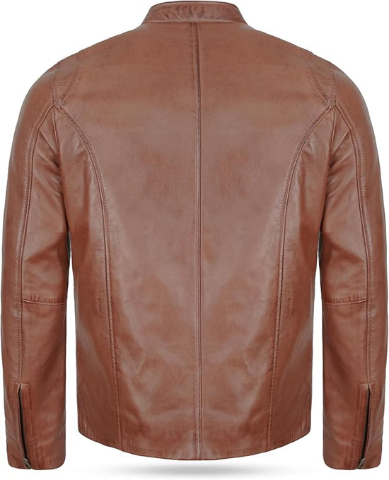 Men's Brando Cowhide Leather Motorcycle Jacket — Brown
