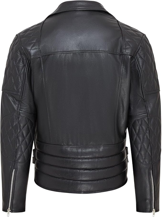 Men's Lambskin Heavy Duty Biker Jacket — Black (Style 1)