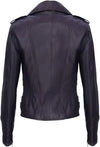 Women's Retro 100% Nappa Leather Biker Jacket — Black