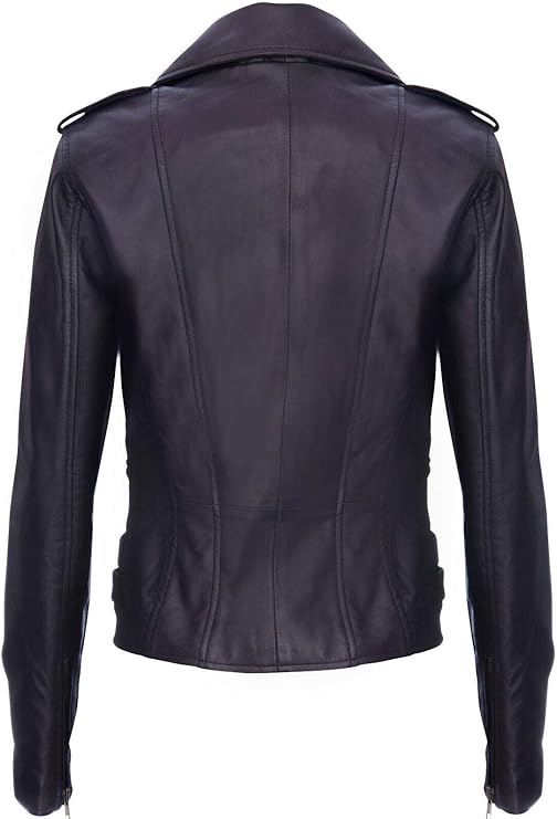 Women's Retro 100% Nappa Leather Biker Jacket — Black