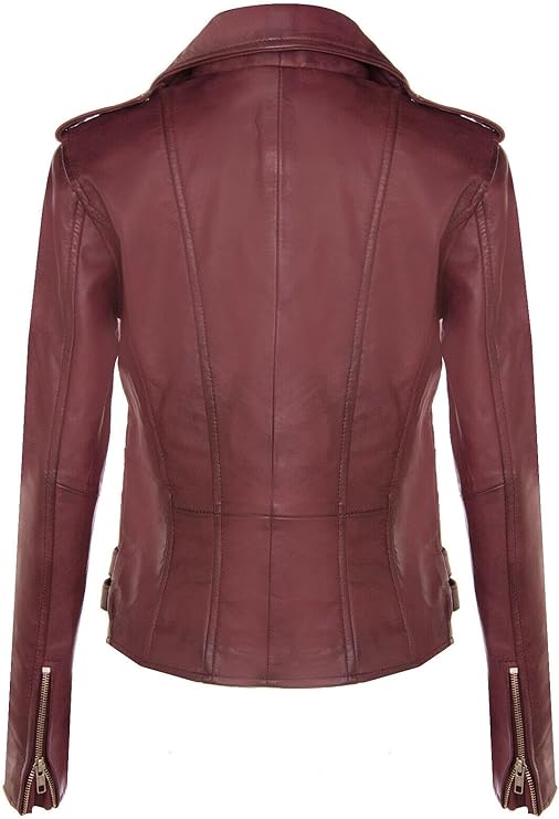 Women's Retro 100% Nappa Leather Biker Jacket — Brown