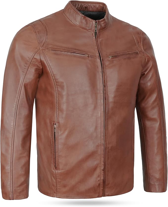 Men's Brando Cowhide Leather Motorcycle Jacket — Brown