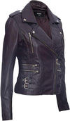 Women's Retro 100% Nappa Leather Biker Jacket — Black