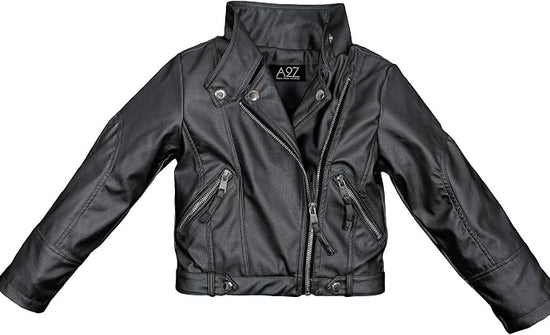 Kids' Asymmetric Leather Moto Jacket - Black