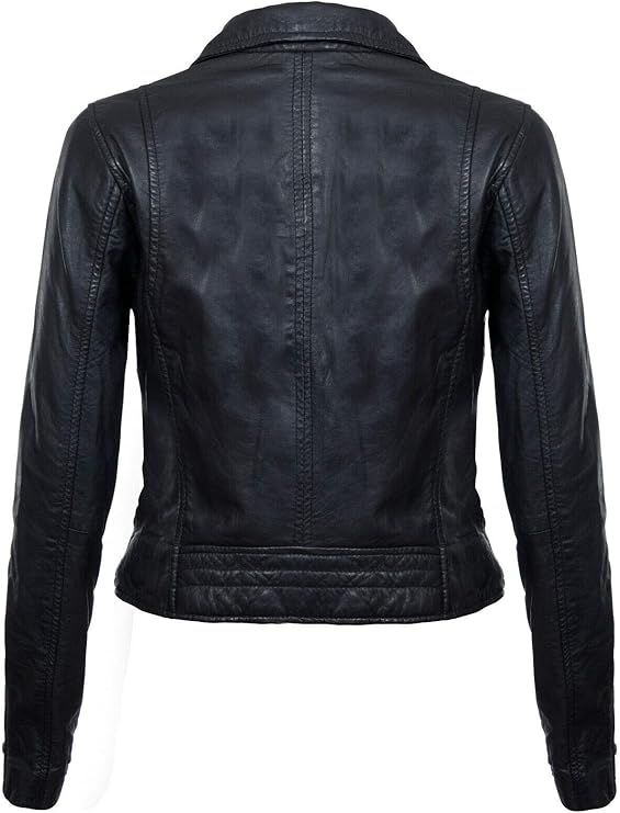 Women's Classic Real Leather Biker Jacket — Black