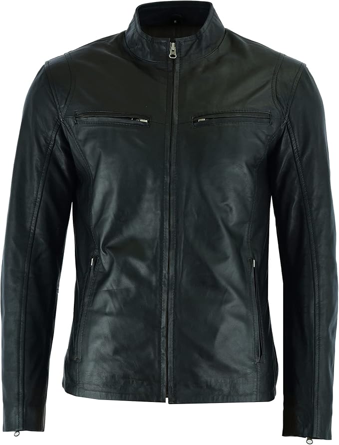Men's Brando Cowhide Leather Motorcycle Jacket — Black