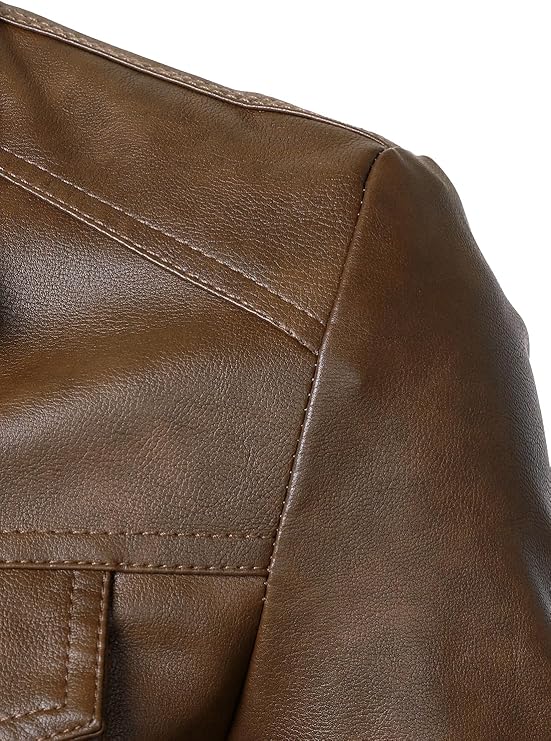 Hood Crew Men's Faux Leather Biker Jacket — Brown