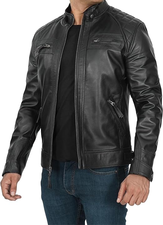 Men's Black Dual-Zip Café Racer Jacket