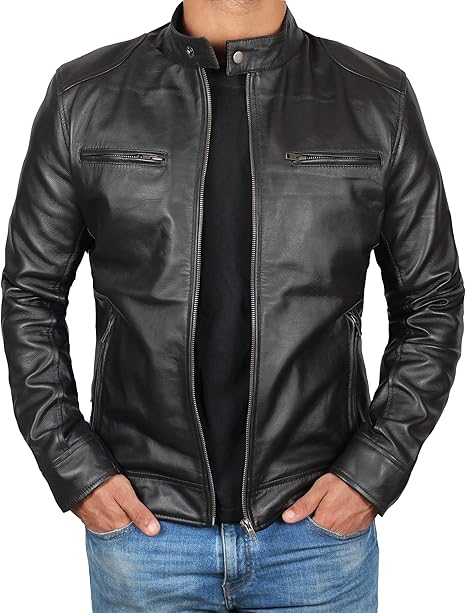 Men's Black Slim Minimalist Café Racer Jacket