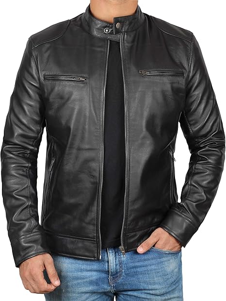 Men's Black Slim Minimalist Café Racer Jacket