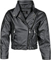 Kids' Asymmetric Leather Moto Jacket - Black