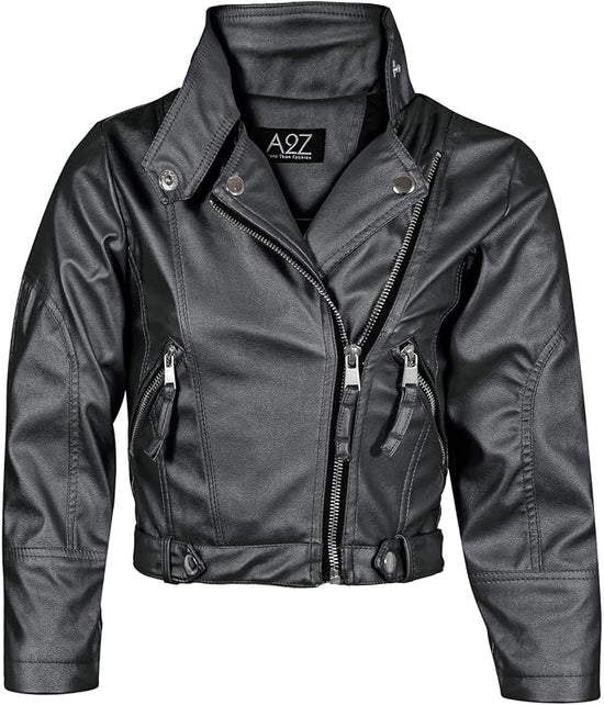 Kids' Asymmetric Leather Moto Jacket - Black