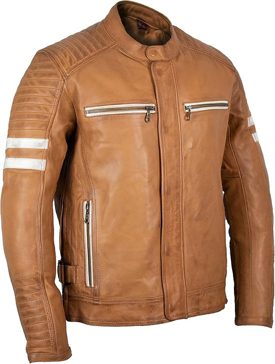 Men's Cowhide Motorcycle Jacket with Protectors (Style 1)