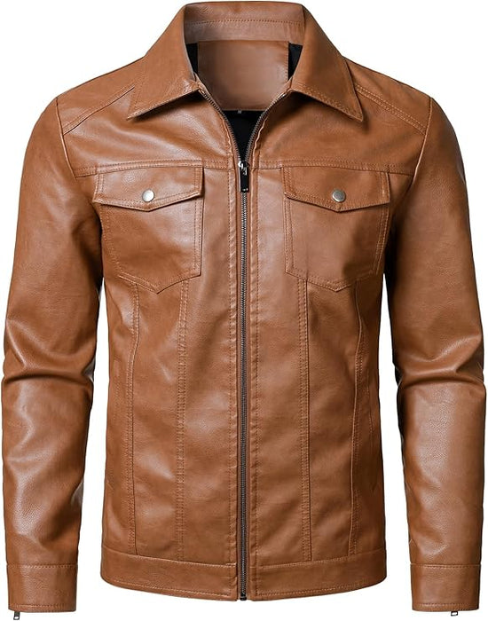 Hood Crew Men's Faux Leather Biker Jacket — Black
