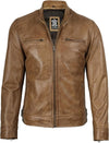 Men's Tan Quilted Shoulder Café Racer Jacket