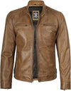 Men's Tan Quilted Shoulder Café Racer Jacket