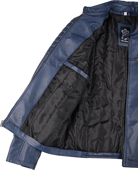 Men's Navy Blue Café Racer Leather Jacket