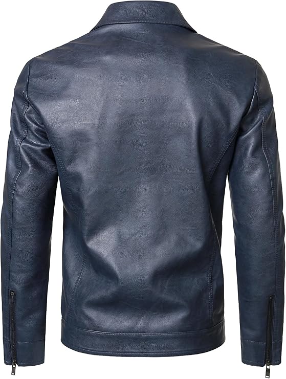 Hood Crew Men's Faux Leather Biker Jacket — Blue