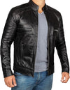 Men's Black Quilted Open-Front Leather Jacket
